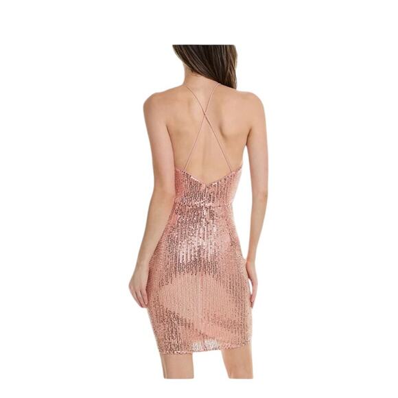 Liv Foster Draped Embellished Beads Sequins Minidress Rosy Peach NEW Size 12 - Picture 5 of 11